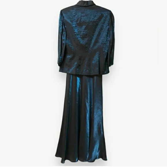 ALEX EVENINGS PETITE Iridescent Teal Two Piece Evening Dress Set